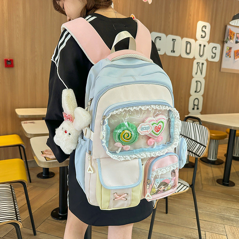 Contrast Color Girlish Preppy Style For Junior Backpacks