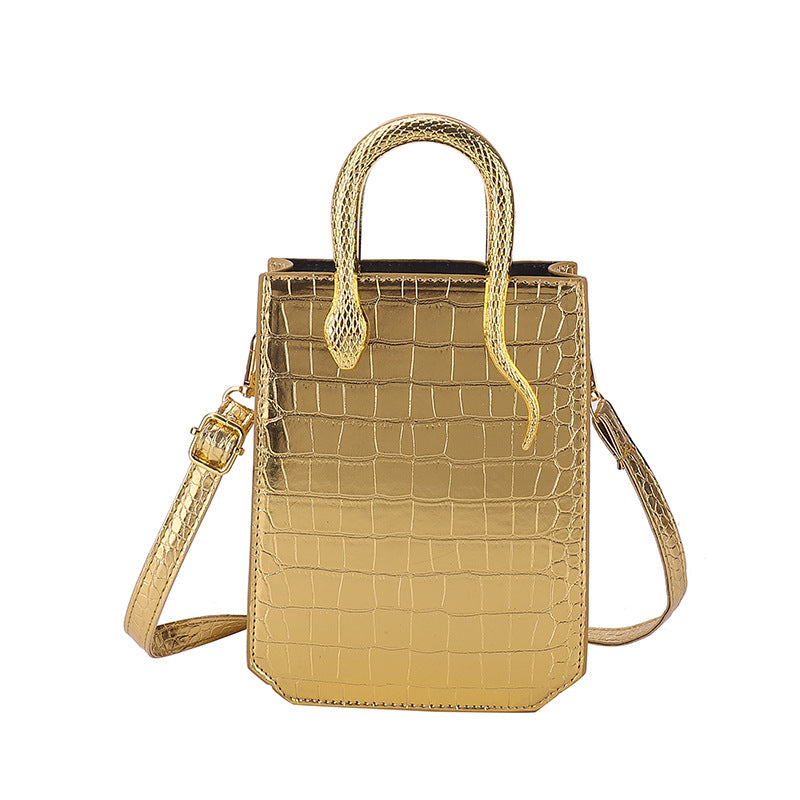 Women's Crocodile Pattern Gold Snake Portable Retro Women's Shoulder Bag