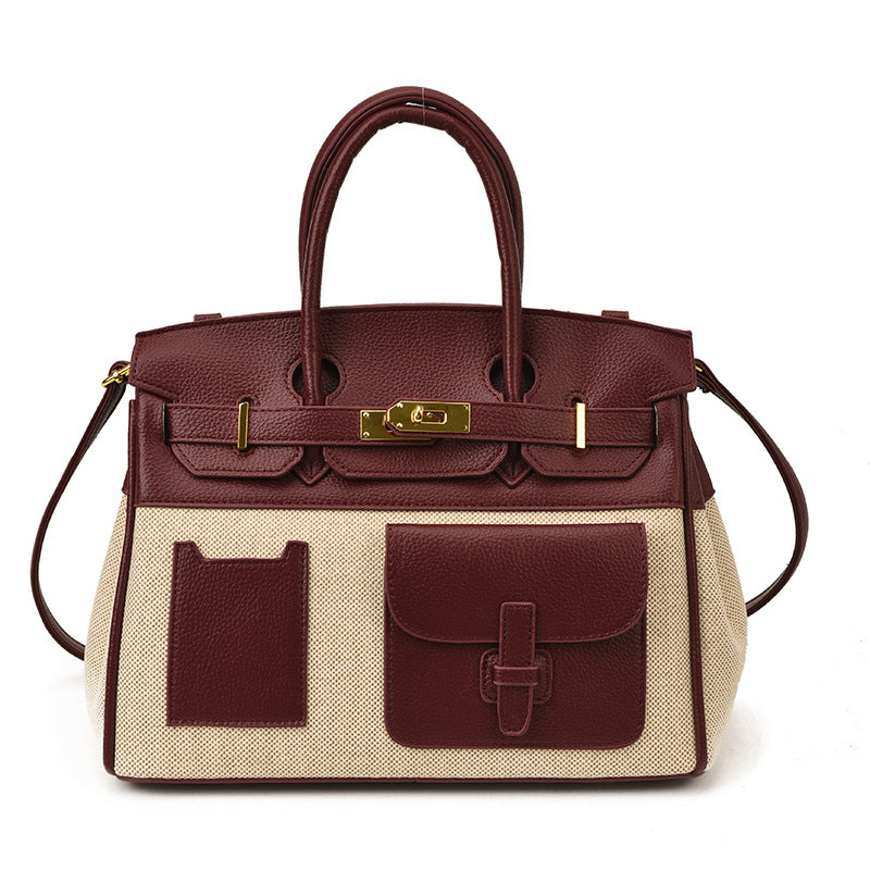 Platinum Canvas Stitching Leather Large Capacity Portable Women's Messenger Bag