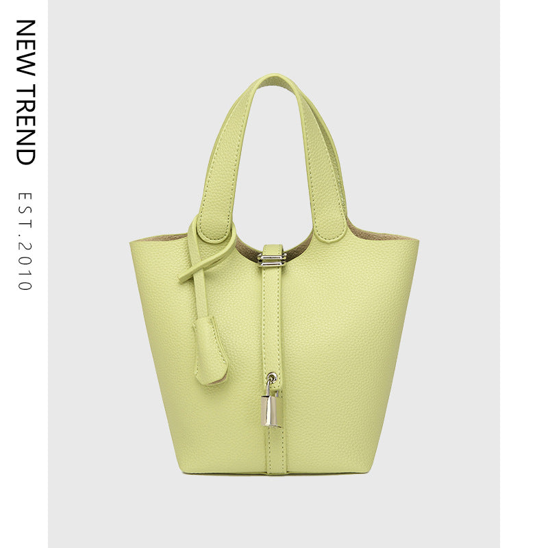 Simple High-grade Lychee Pattern Female Commute Bucket Bags
