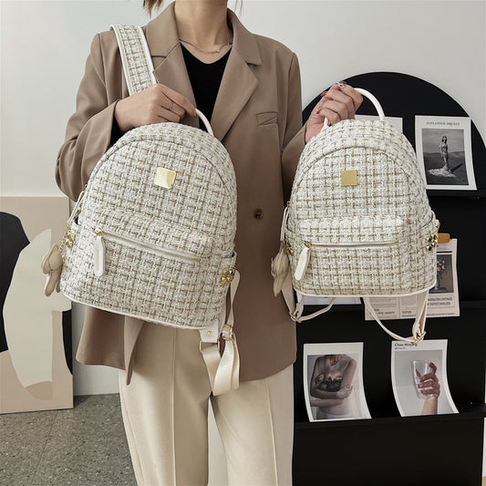 Women's Mini Textured Gold Plaid Shoulders Women's Backpack