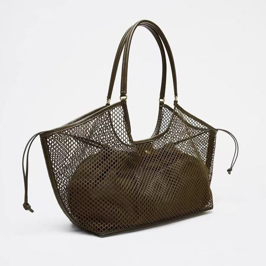 Women's Large Capacity Beach Hollow Mesh Vacation Women's Shoulder Bag