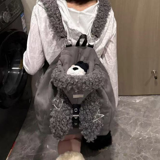 Women's Cute Fluffy Rabbit Ears Hat Large Women's Backpack