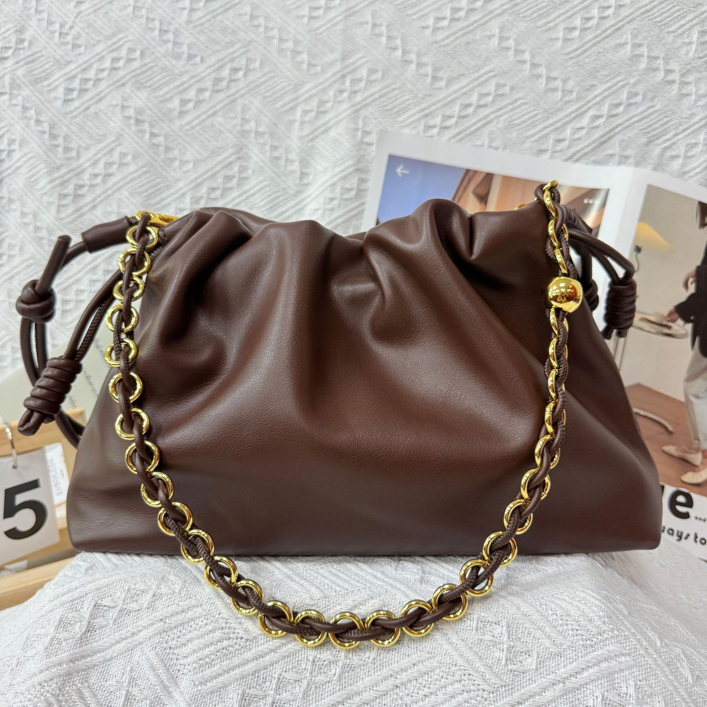 Women's Drawstring Cloud Soft Leather Lucky Large Women's Handbag