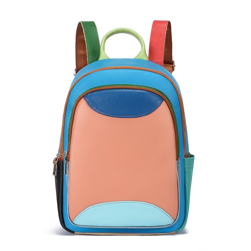 Women's Leather Fashion Trend Multicolor First Layer Cowhide Women's Backpack