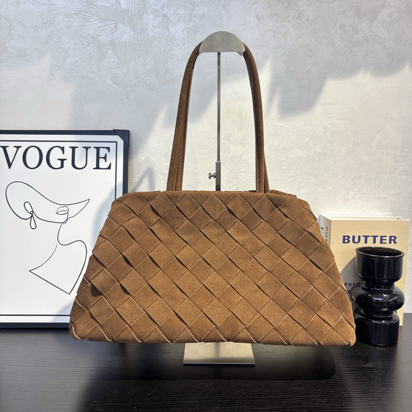 Women's Cowhide Woven Boston Retro Simple Large Bags