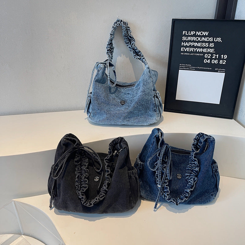 Women's Dumpling Large Capacity Lightweight Canvas Denim Bucket Bag