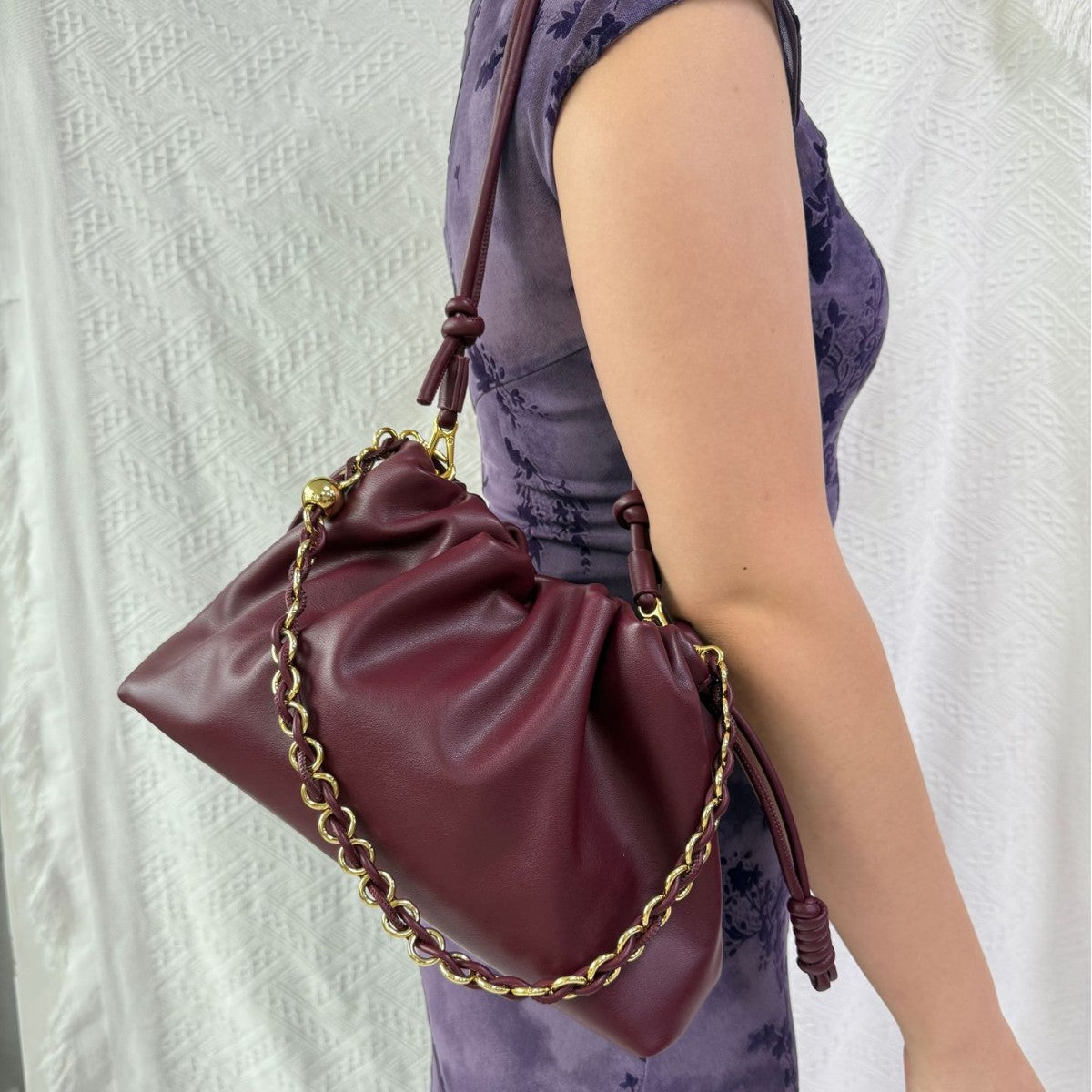 Women's Drawstring Cloud Soft Leather Lucky Large Women's Handbag