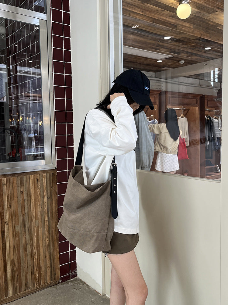 Women's Design Canvas Underarm Summer Distressed Large Capacity Commuter Bucket Bags