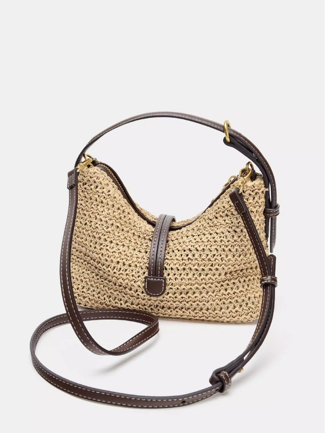Home Mini Woven Drawstring Female Zip Underarm Bag