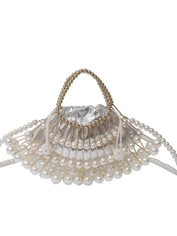 Women's Copper Tube Beaded Fan-shaped Dinner Clutch Handbags