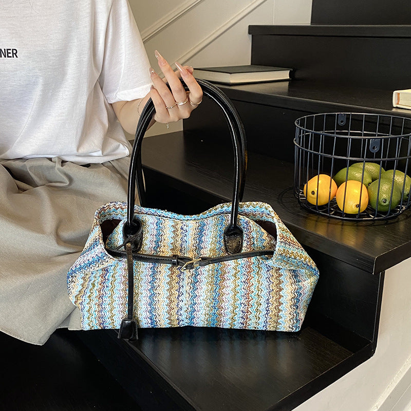 Women's Popular Color Woven Large Capacity Seaside Vacation Style Tote Bags