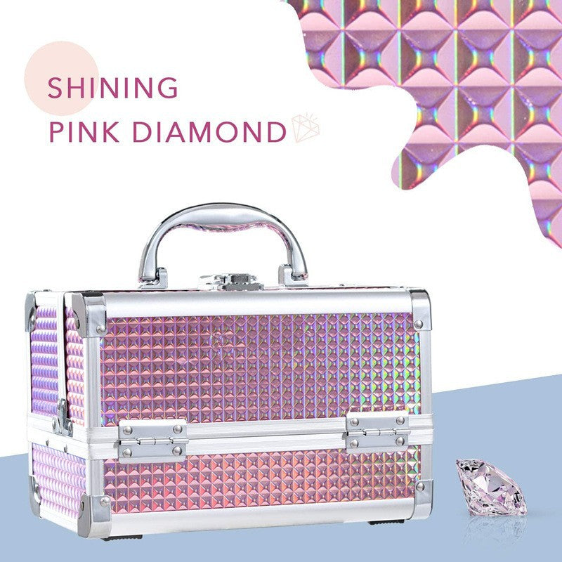 Alloy With Tray Mirror Manicure Storage Cosmetic Case