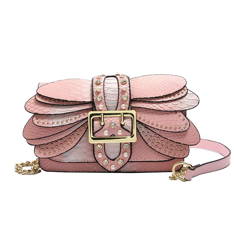 Simple Western Style Butterfly Wings Studded Shaped Chain Women's Shoulder Bag