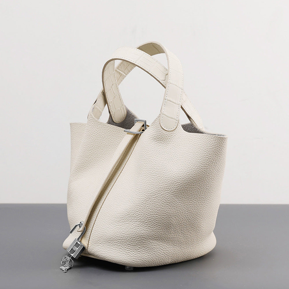 Women's Cowhide Painted Vegetable Basket Portable Adjustable Strap Bags
