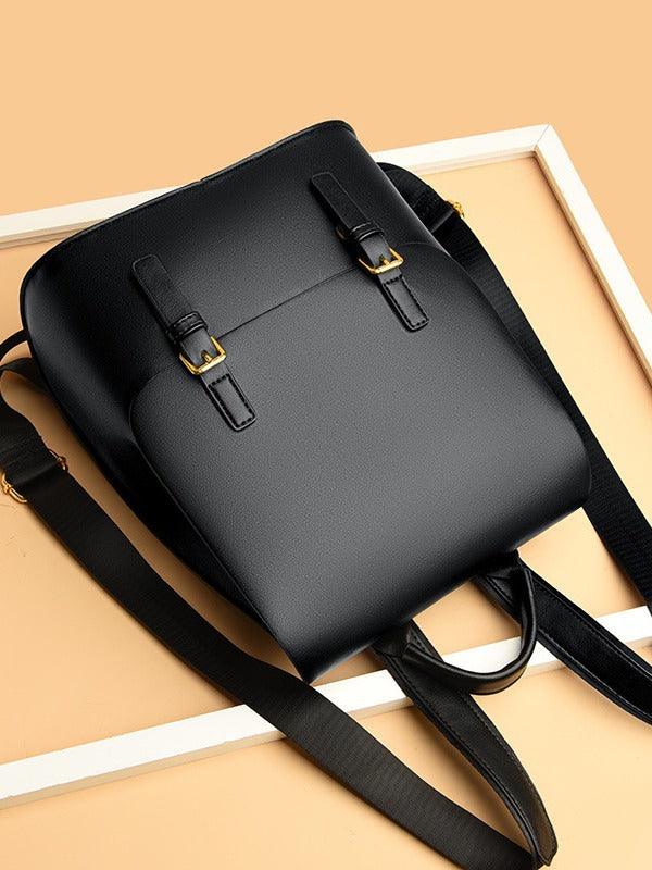 Women's Color Soft Leather Lightweight High-grade British Fashion Large Backpacks