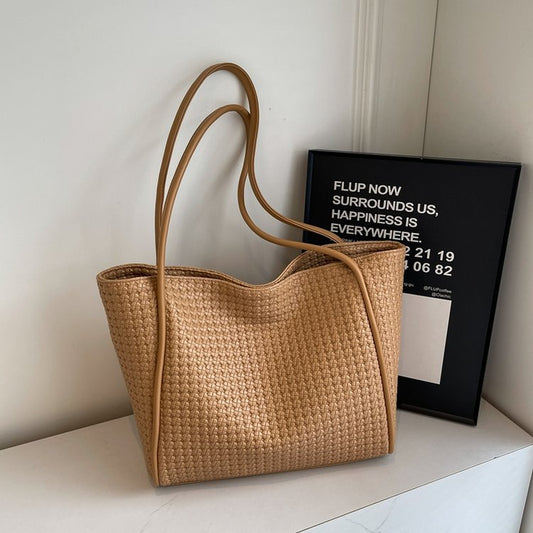 Women's High Sense Woven Retro Large Capacity Underarm Simple Temperament Commute Shoulder Bags