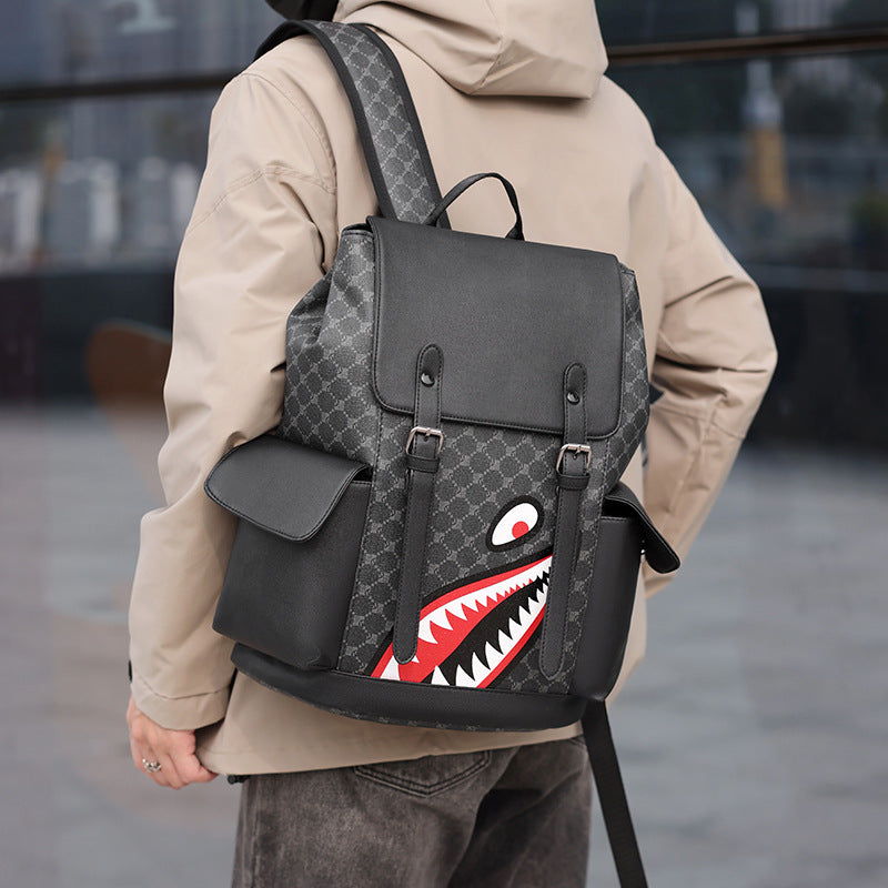 Women's & Men's Style Business Leather Large Capacity Trendy Plaid Backpacks