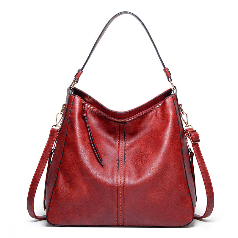 Women's Commute Design High-grade Versatile Large Capacity Oil Wax Women's Shoulder Bag