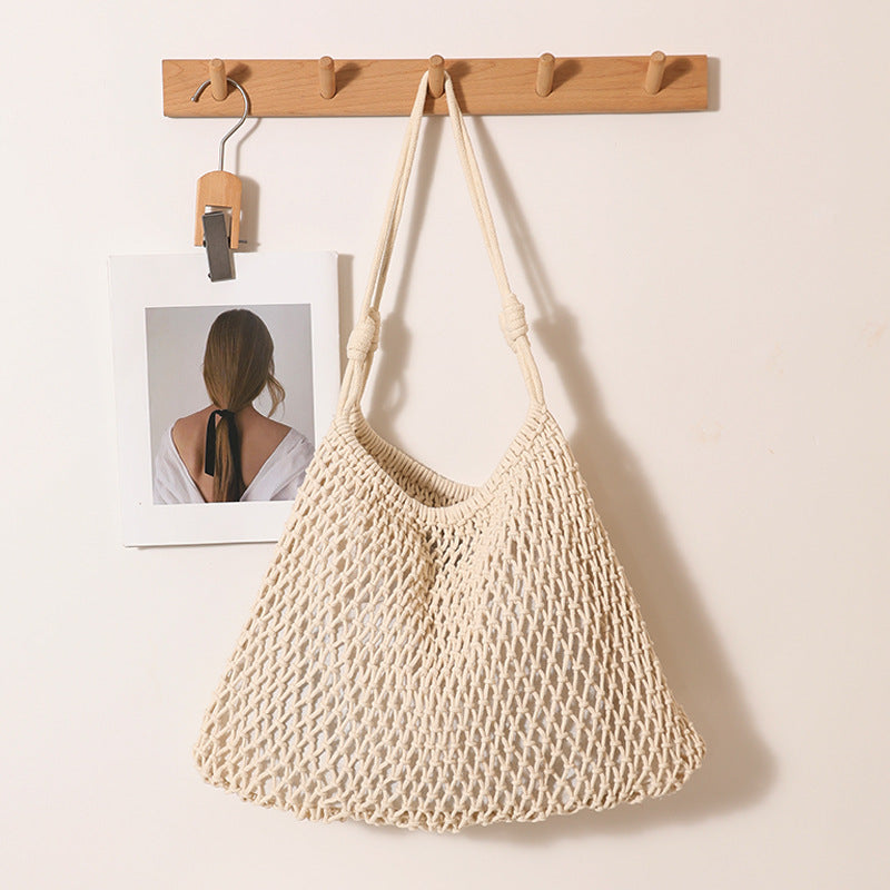 Fashion Fan-shaped Large Cotton Thread Woven Capacity Hollow Straw Seaside Women's Shoulder Bag