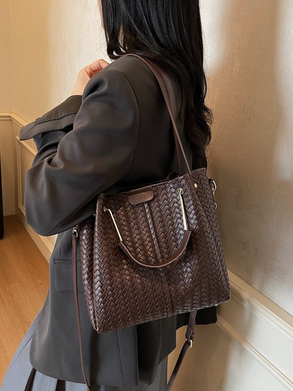 Women's Advanced Texture Woven Indentation Large Capacity Bucket Bags