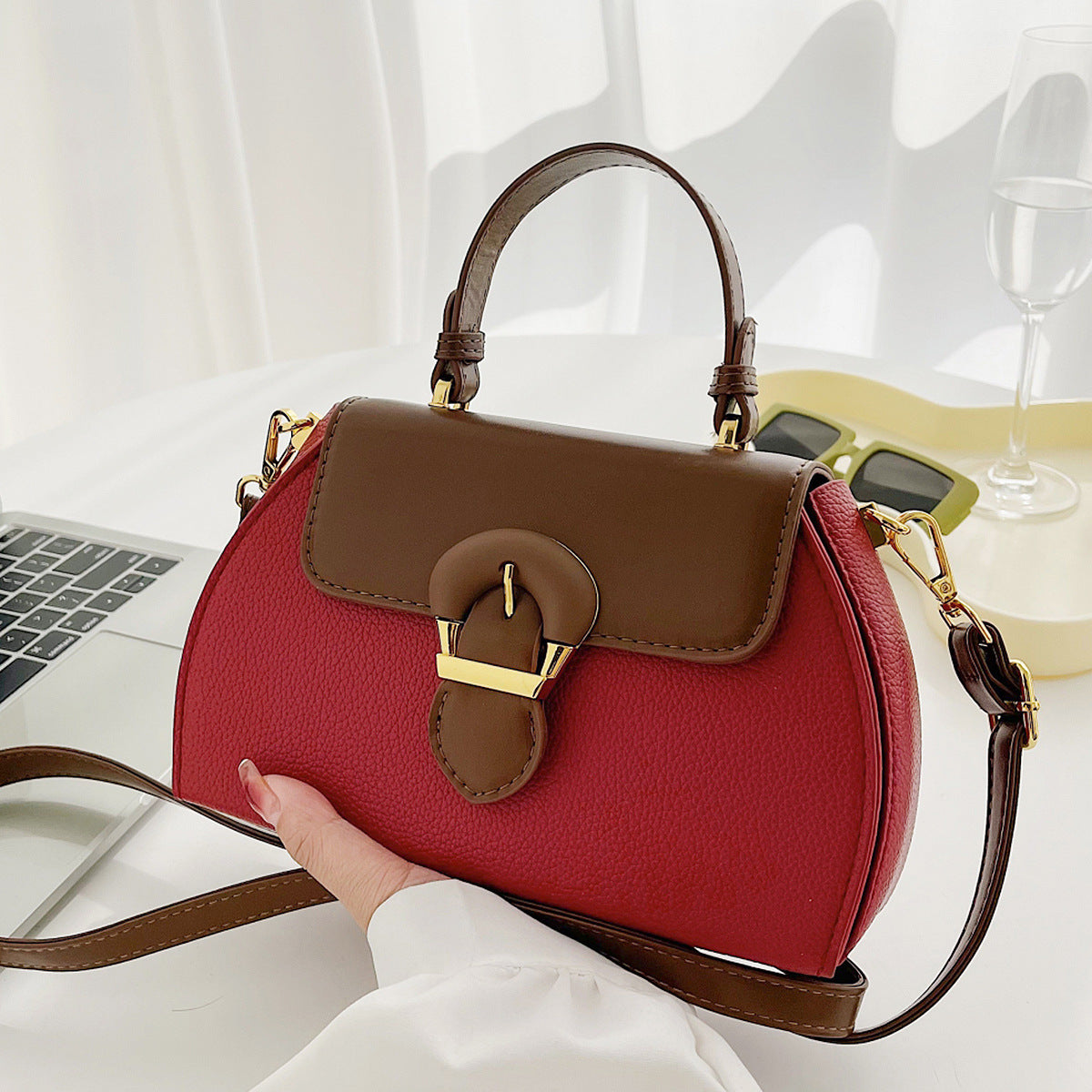 Women's Retro Color Contrast Patchwork Niche Design Women's Handbag