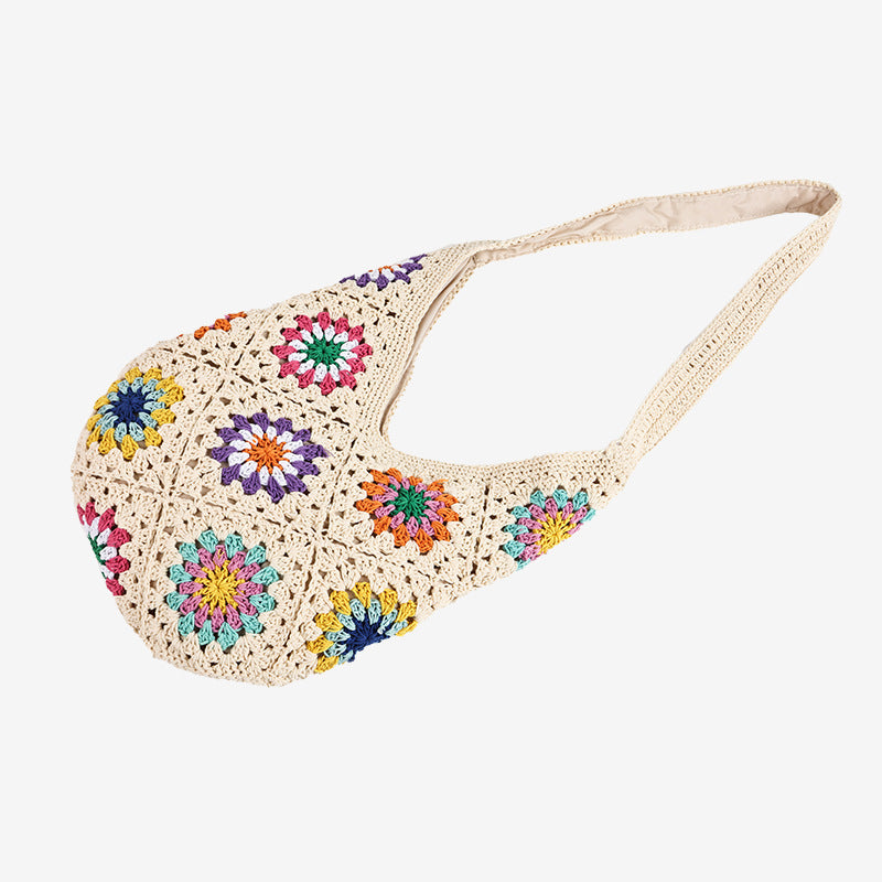 One Cotton Idle Style Flowers Woven Vacation Women's Shoulder Bag