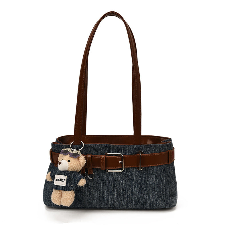 Women's Contrast Color Denim Personal Korean Style Design High Sense Niche Shoulder Bags