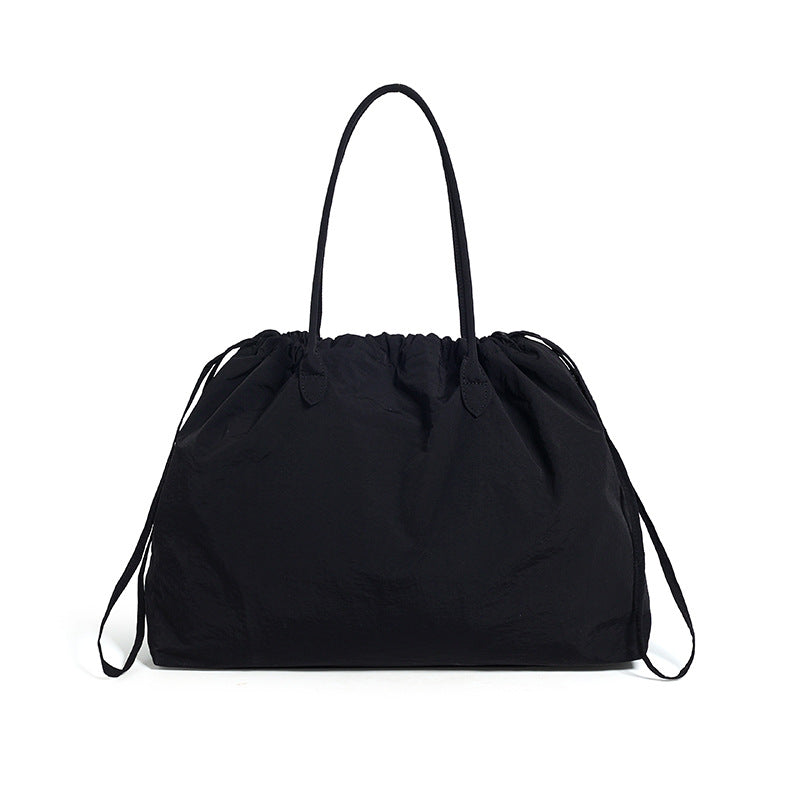 Large Capacity Nylon Lightweight Drawstring Pull String Commute Women's Shoulder Bag
