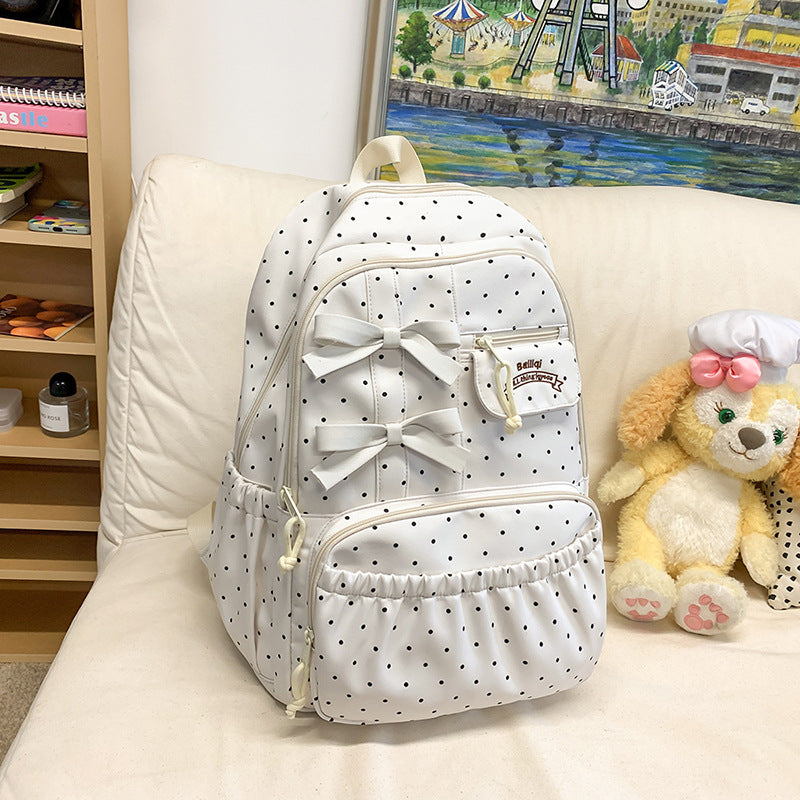 Style College Female Junior High Fashion Polka Dot Simple Large Leisure Backpack