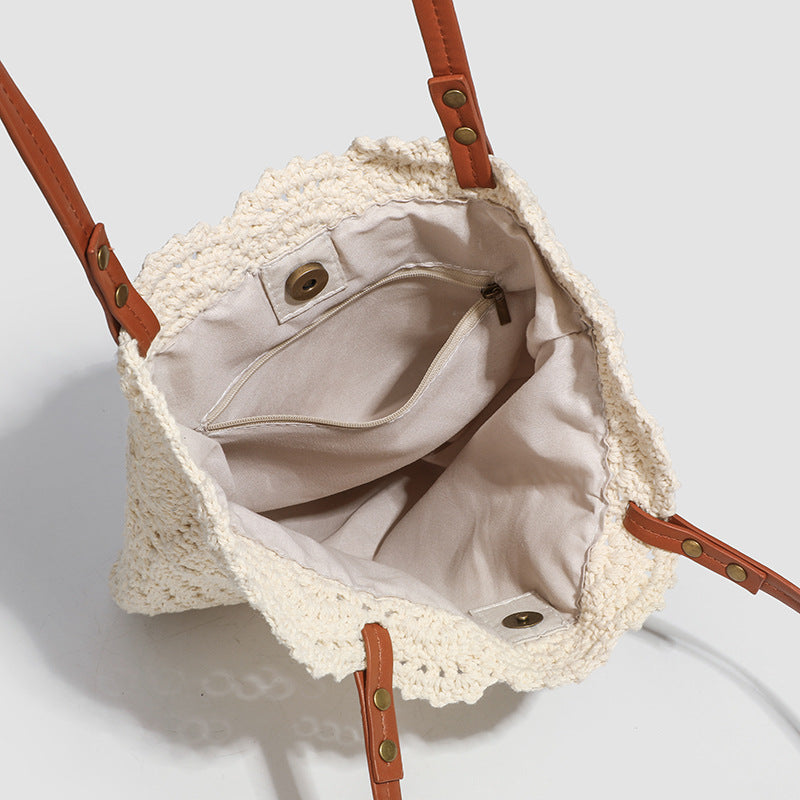 Women's Flower One Woven Lace Straw Vacation Tote Bag
