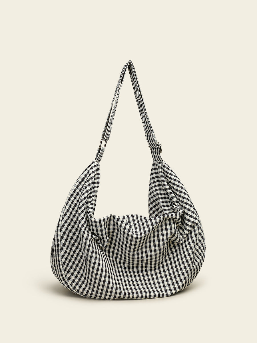 Women's Zip Canvas Niche Plaid Wide Strap Women's Messenger Bag
