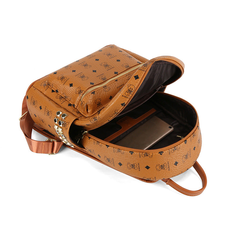 Women's Popular Korean Western Style Printed Large Capacity Trendy Leisure Backpack