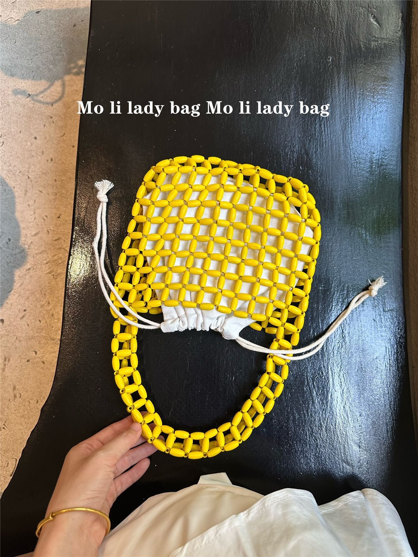 Trendy Design With Wooden Beads Decoration Hand-woven Underarm Bags