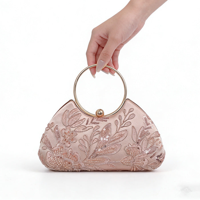 Women's Luxury Dinner Textured Hand-held Box Handmade Embroidery Beaded National Women's Handbag