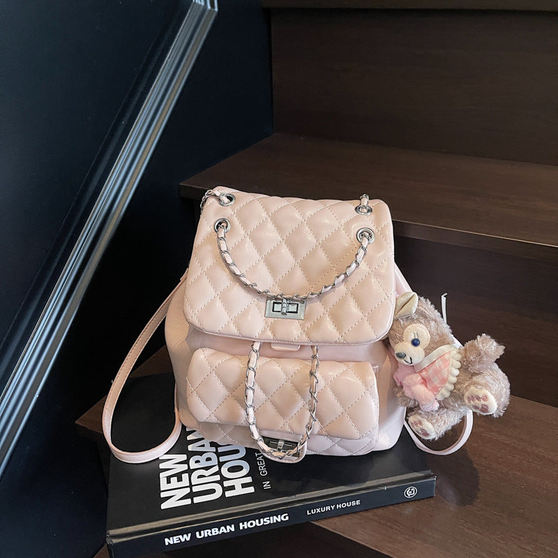 Women's Classic Style Rhombus Chain Trendy Niche Backpacks