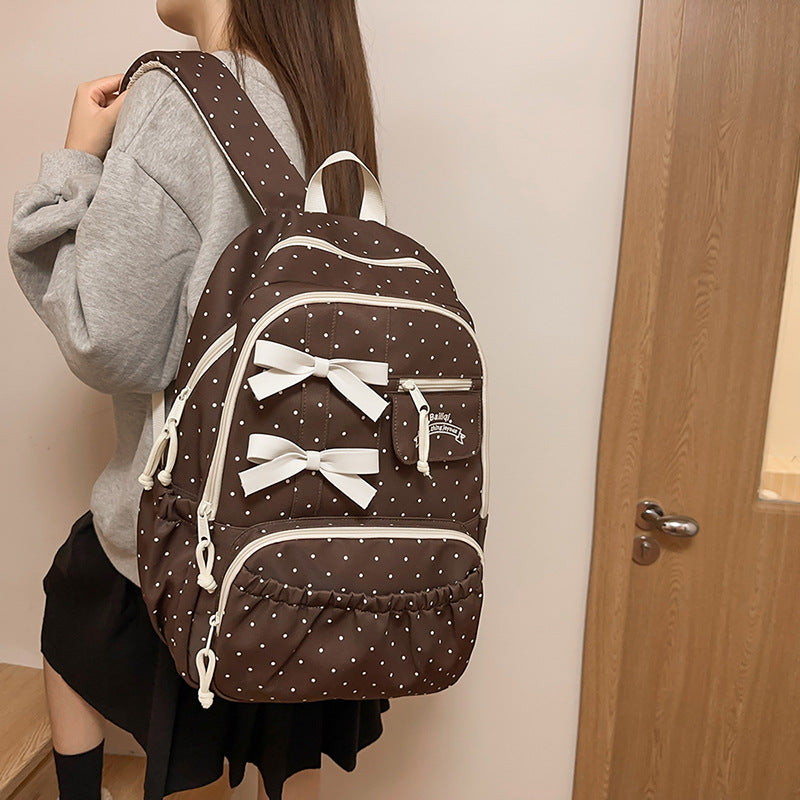 Style College Female Junior High Fashion Polka Dot Simple Large Leisure Backpack