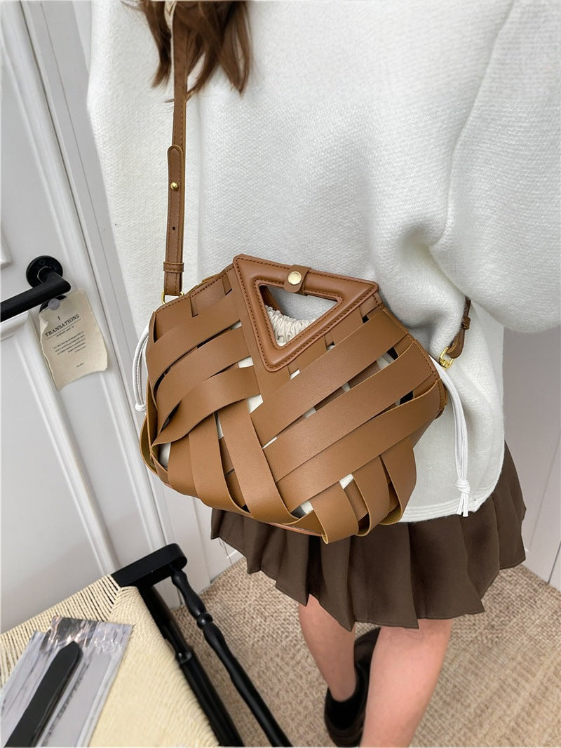 Women's Woven Fashion Triangle Magnetic Snap Commute Design Bags