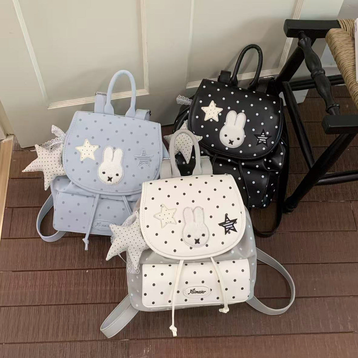Women's Cute Heart Polka Dot Rabbit Western Style Backpacks