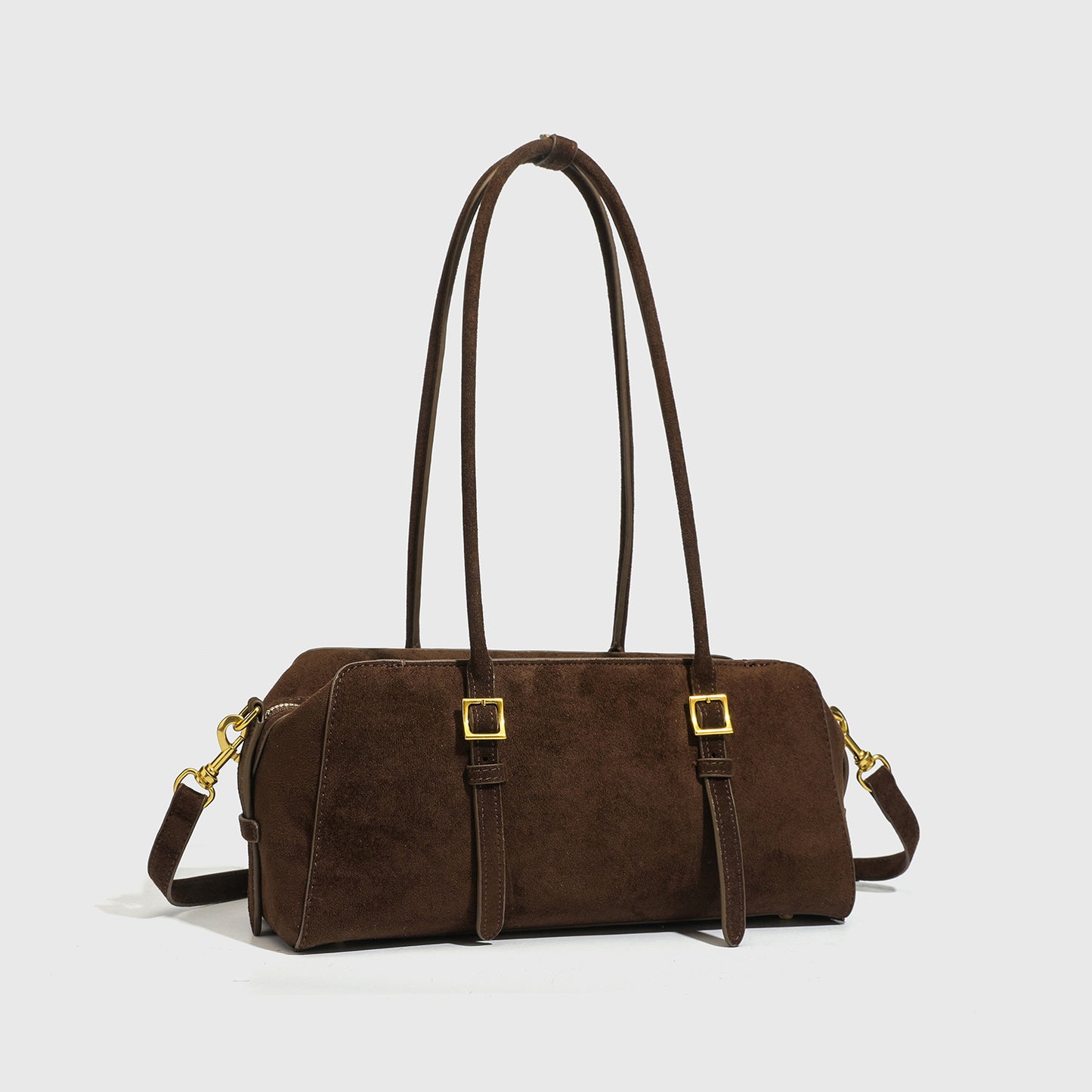 Women's Simple Suede Long Boston Bowling Portable Bags