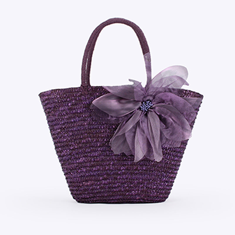 Women's Pastoral Silk Large Flower Woven Fashion Seaside Vacation Beach Women's Shoulder Bag