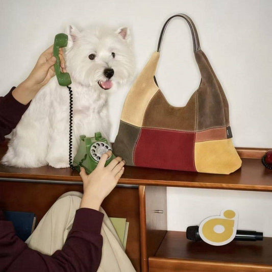 Women's Fashion Warm Brown Color Matching Winter Underarm Bag