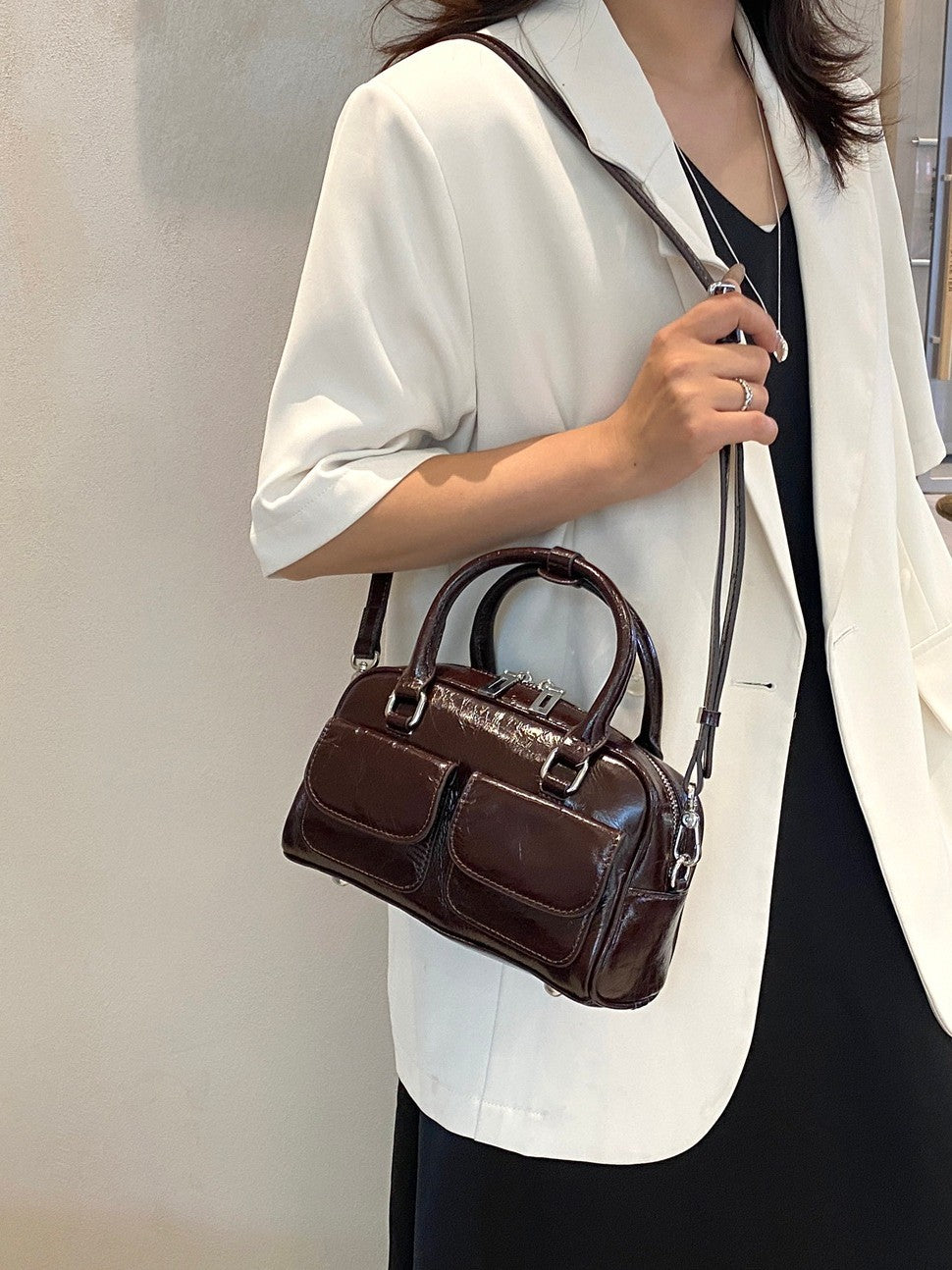 Genuine Leather Retro Female Burst Crack Cattlehide Fashion Simple Women's Handbag