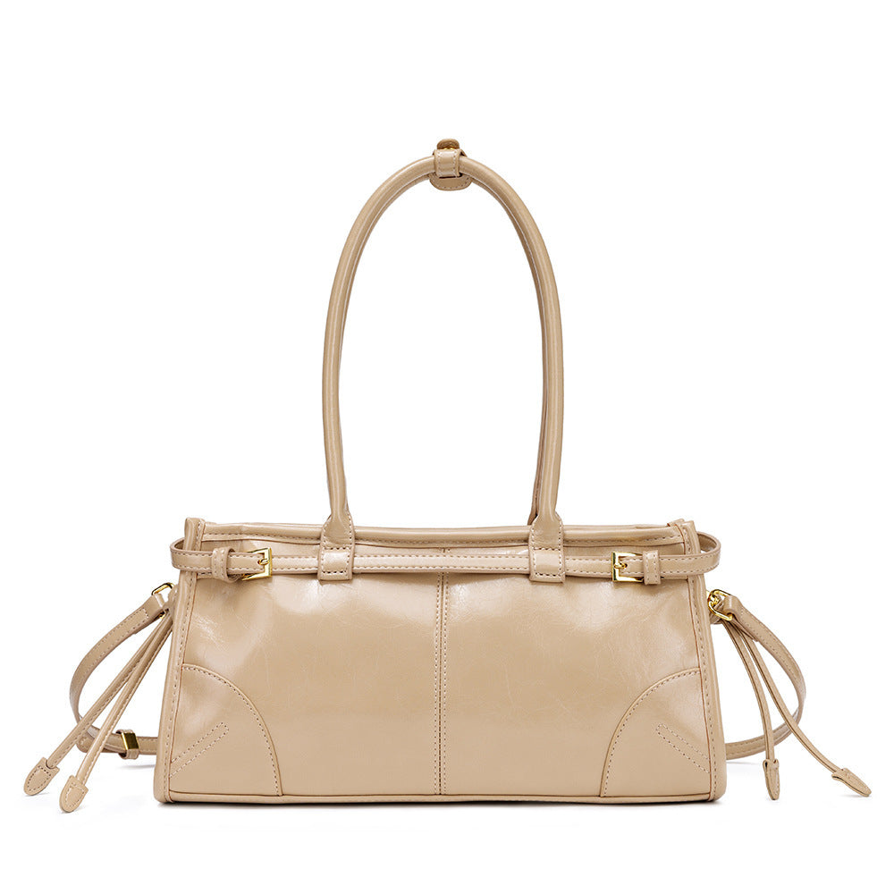 Women's Retro Large Capacity Boston Baguette Layer Oil Women's Handbag