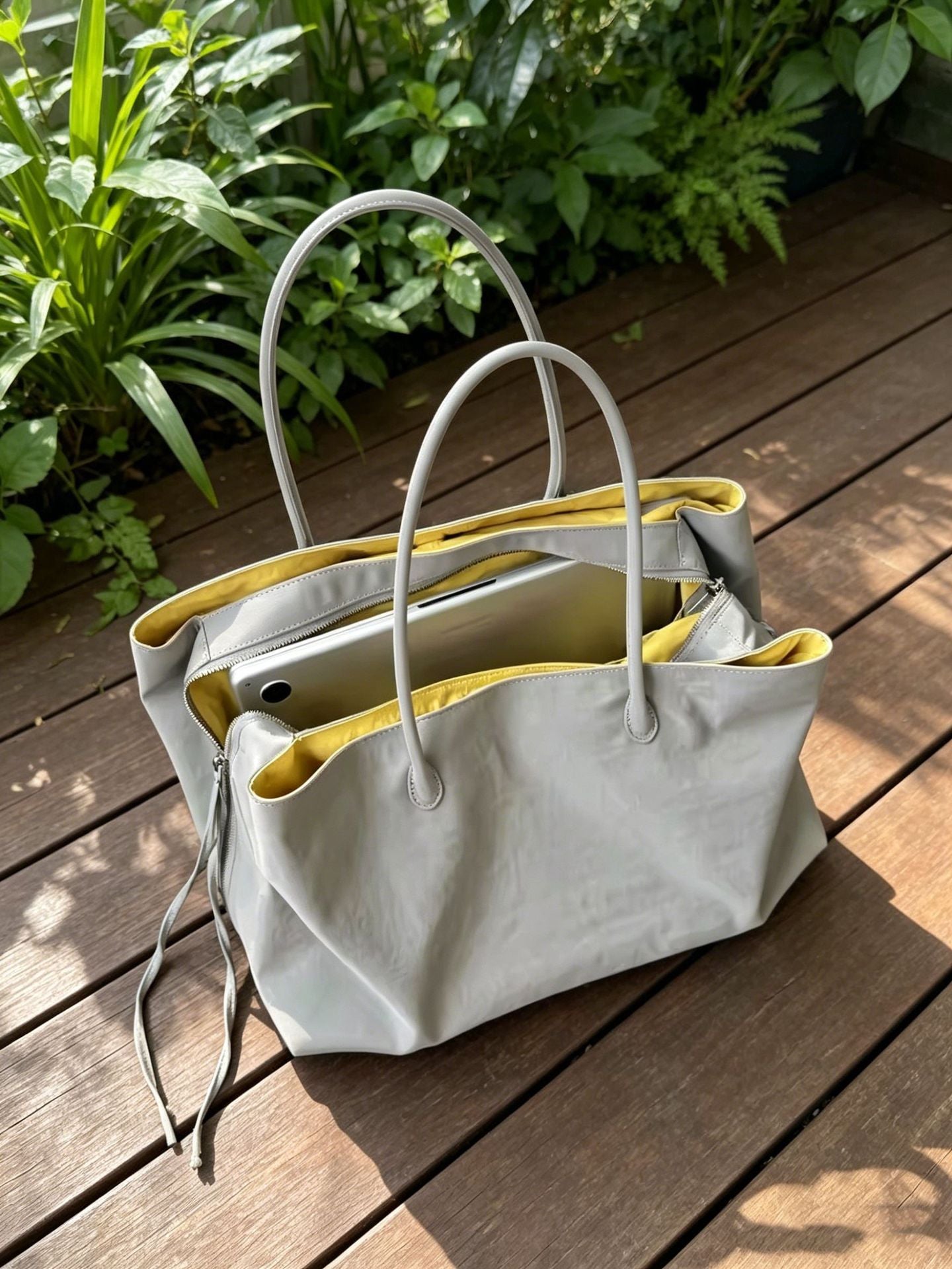 Style Gray Yellow Contrast Color Large Capacity Tote Bag