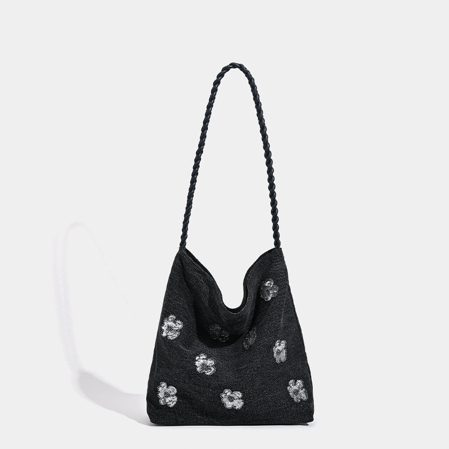 Women's Jean Simple Black Sequined Decorative Pleach Bags