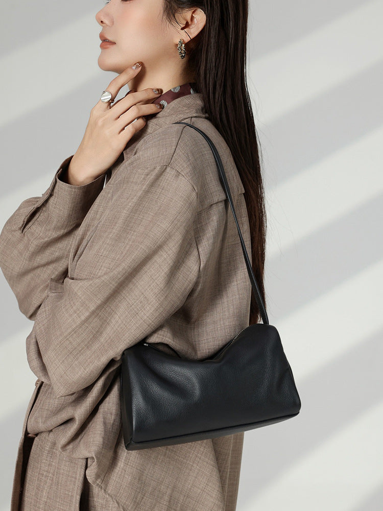 Women's First Layer Soft Cowhide Boston Style Pillow Genuine Women's Shoulder Bag
