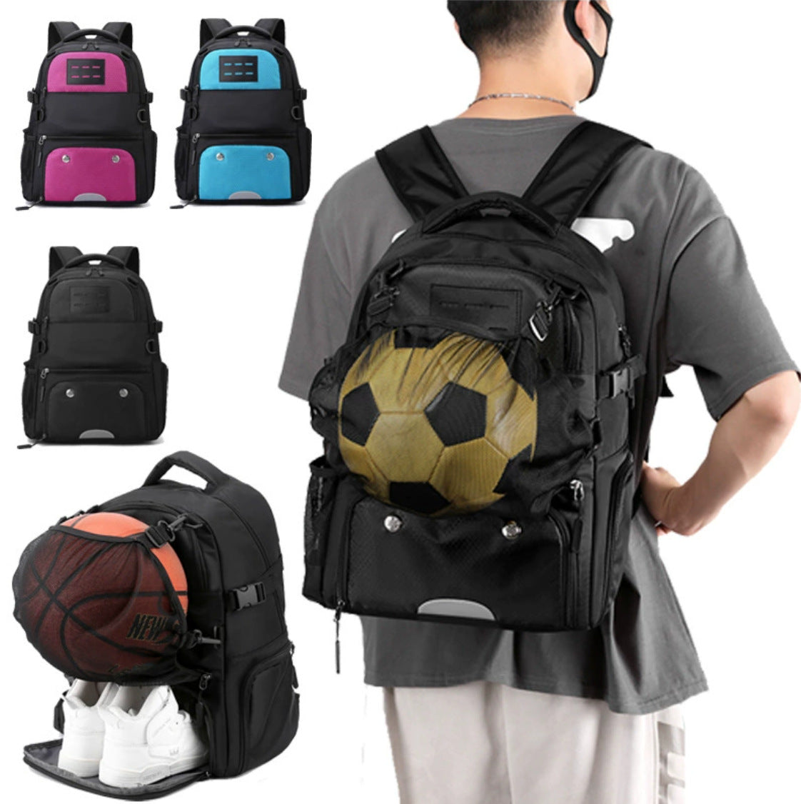 Women's & Men's Basketball Waterproof Football Large Capacity Independent Shoe Sports Backpack