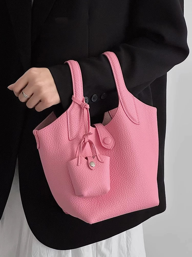 Women's Basket Light Luxury Minority Soft Leather Bucket Bags