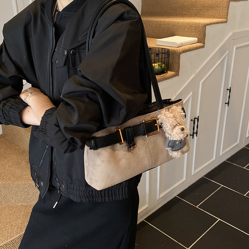 Women's Niche Retro Suede Baguette High-grade Commute Bags